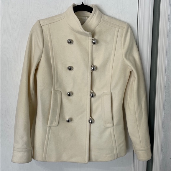 Banana Republic Wool Blend Double Breasted Ivory Button Down Pea Coat Size Small - Picture 2 of 10